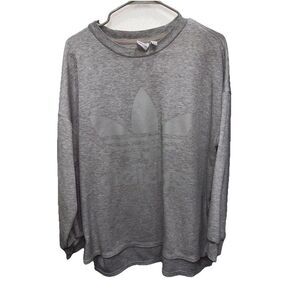 Adidas Sweatshirt Women M Gray Trefoil Logo Step Hem Slit Tunic Pullover Graphic